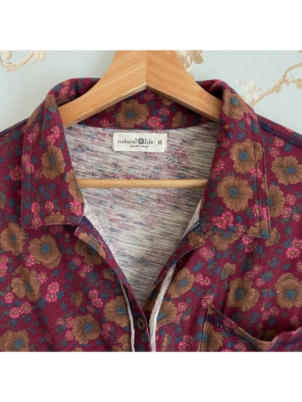 Natural Life Womens Maxi Shirt Dress Size M Floral Boho Cottagecore Button Front - Picture 5 of 10